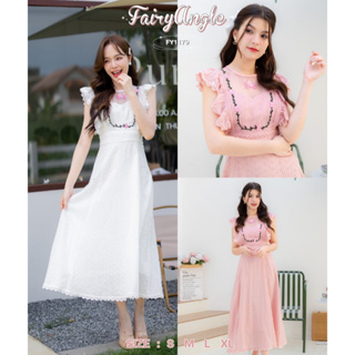 Iงานป้าย Fairyangel {S-XL} (ป้ายแท้)(เช็คของก่อนโอนเงิน) มี 4 ไซส์ ชุดเดรสยาวผ้าฉลุ อกแต่งปักดอก 1179