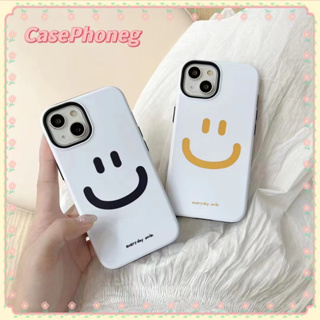 🍑CasePhoneg🍑ป้องกันการหล่น ขอบเต็ม iPhone 11 14 pro max สีขาว แพ็คอิโมติคอนยิ้ม รุ่นคู่ เรียบง่าย case for iPhone 12 13