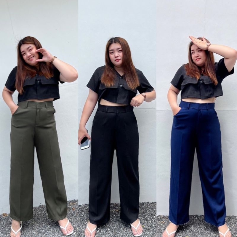 กางเกงเอวสูงสาวอวบ ตะขอหน้า 2XL-6XL ผ้าซาร่า