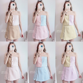 ERIKA SET - SHP_HAPPY ลดเหลือ 575 ใส่โค้ด SHPHPY9 เซตเสื้อสายเดี่ยว+ กระโปรงกางเกงผ้าทวิตเรียบดีเทลรูดซิบหน้า