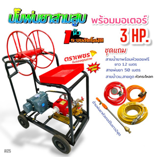 เครื่องพ่นยา 3 สูบ พร้อมมอเตอร์ไพโอเนีย 3 HP ปั้มพ่นยาสามสูบ 1" ตราเพชร รุ่น TS-45E พร้อมอุปกรณ์ (A125) แท่นพ่นยา 4 ล้อ