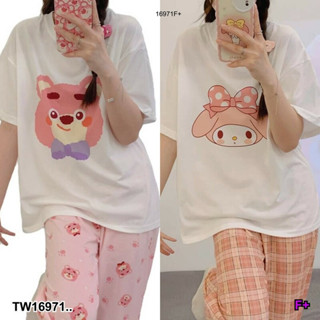 TW16971 Set 2 ชิ้น เสื้อยืดแขนสั้นสกรีน + กางเกงขายาว