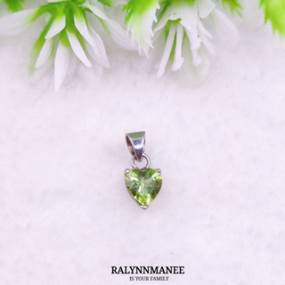 O6448 จี้พลอยเพอริดอทแท้ ( Peridot ) ตัวเรือนเงินแท้ 925 ชุบทองคำขาว