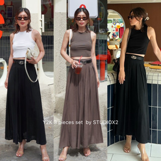 🎥 ชี้เป้า สายแฟ Y2K ต้องมี!! 🎥 Y2K 3 Pieces Set Tank Top + Maxi Skirt + Belt (690฿ฟรีส่ง) Y2K สุดแซ่บ เซ็ต3ชิ้น studioX2