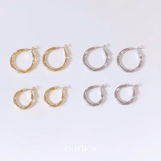 earika.earrings - venti basic hoop ต่างหูห่วงหนาก้านเงินแท้ชุบทองคำขาว (มีให้เลือก 2 สี 2 ขนาด) เหมาะสำหรับคนแพ้ง่าย