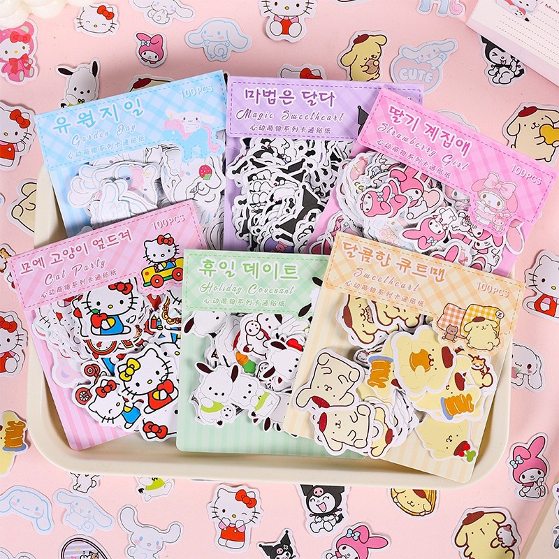 100PC Sanrio Style Sticker สติ๊กเกอร์ซานริโอ้ สติ๊กเกอร์พร้อมส่งในไทย สติกเกอร์ตกแต่งน่ารัก สติกเกอร์น่ารัก 100ชิ้น