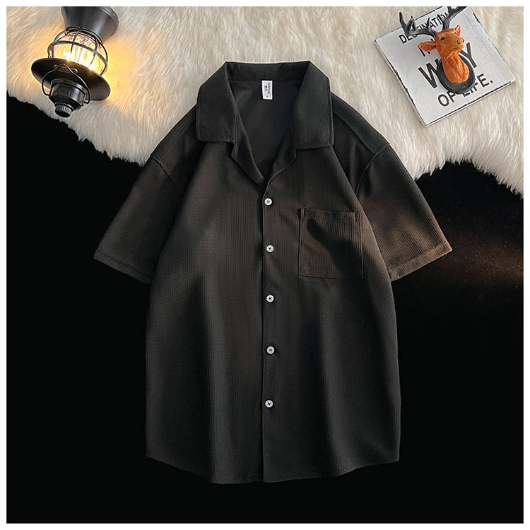 ล้างสต็อก⚡️COD🌺CTA26🌺เสื้อเชิ้ตคอปกแขนสั้นผู้ชายสีทึบเรียบง่าย เสื้อย้อนยุคเกาหลีแฟชั่น ผ้านิ่มมาก เ