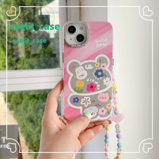 ❤️ส่งของขวัญ❤️ เคสไอโฟน 11 12 13 14 Pro Max พื้นผิวกระจก ดอกไม้ หมีน้อย สาวน่ารักหัวใจ Case for iPhone สไตล์วรรณศิลป์