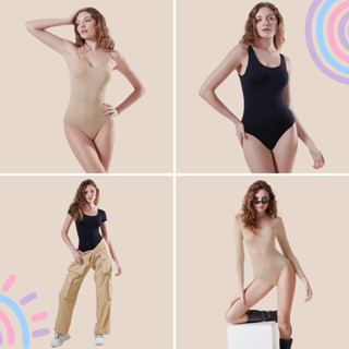 CHERILON Bodysuit เชอรีล่อน บอดี้สูท คอกลม นุ่ม ยืดหยุ่นดี กระชับแนบผิว Mix&amp;Match แฟชั่นผู้หญิง สีเนื้อ สีดำ ONIC-BSSL12 ONIC-BSSL13 ONIC-BSSL14 ONIC-BSSL15