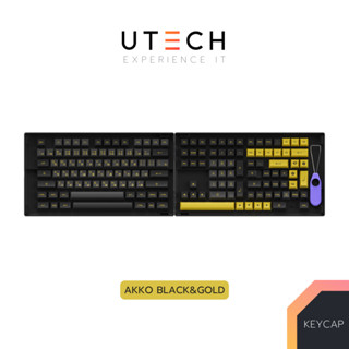 ปุ่มคีย์บอร์ด AKKO PBT Black&amp;Gold EN-JP Keycap คีย์แคป 158 ปุ่ม ASA Profile by UTECH