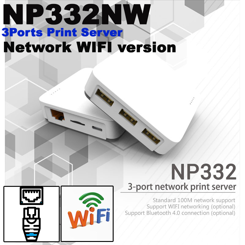 Print Server NP332NW 3USB Ports Network RJ45 รองรับ Network cable WIFI รองรับ Printers สูงสุดถึง 3 เครื่อง
