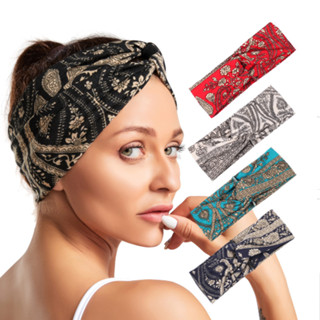 ผ้าคาดผม คาดผม ผ้าคาดศีรษะ Hair Accessories Women Bohemian Printed Headband New Ladies Fabric Wide-Brim Cross Hair Band