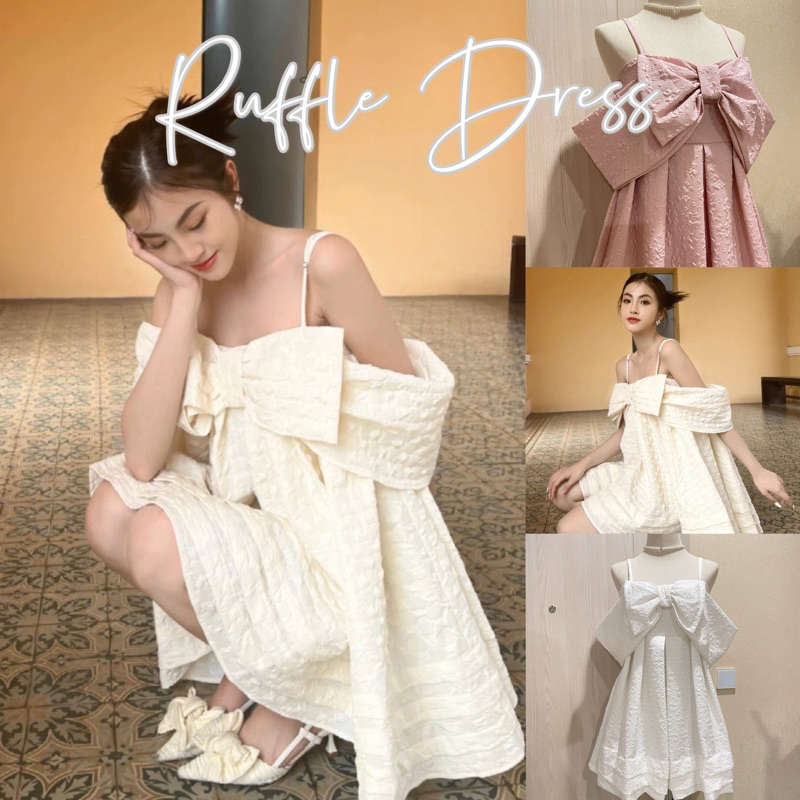 Wendystore182 (Ruffle Dress) เดรสแต่งโบว์ทรงปล่อยผ้าลัคชู