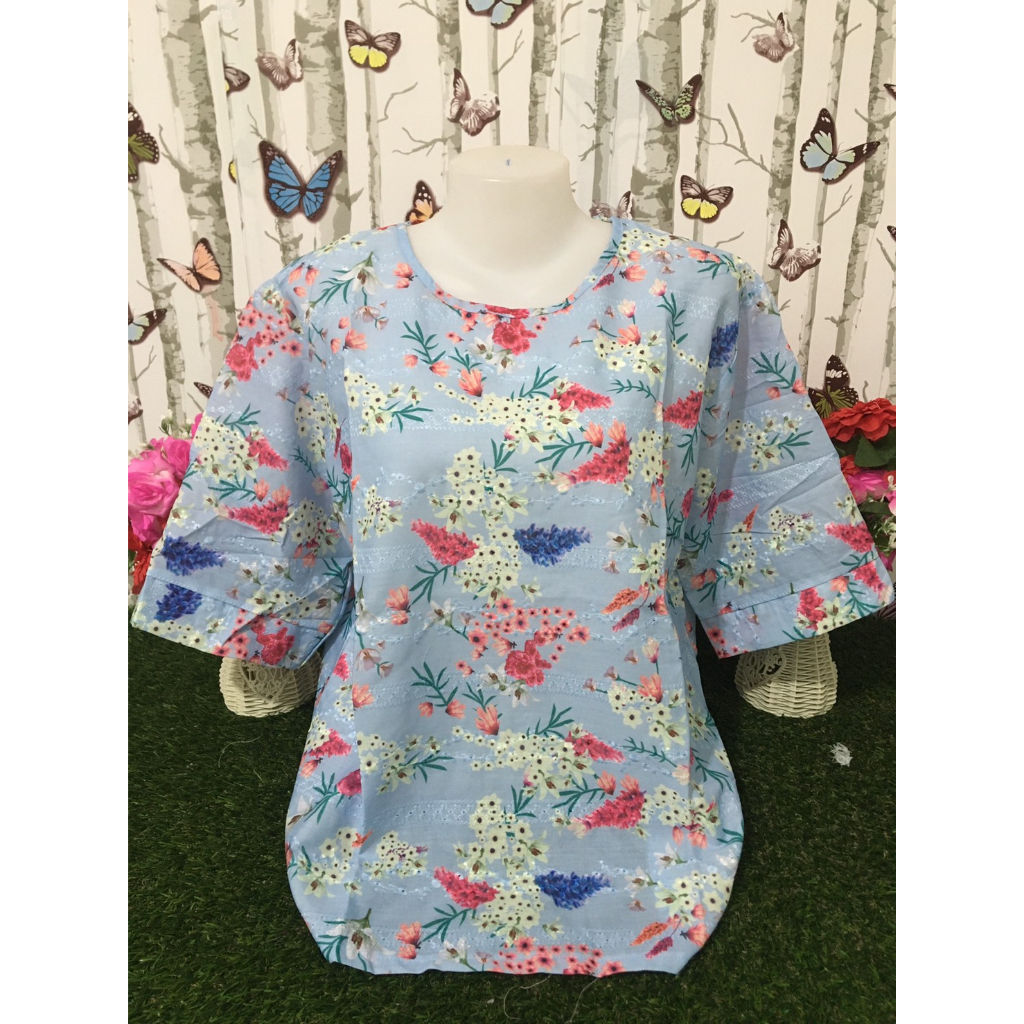 เสื้อผ้าแฟชั่นผู้หญิง เสื้อแขนสั้น เสื้อสงกรานต์ คอกลม ลายดอกไม้  พลัสไซซ์ แฟชั่นฤดูร้อน สําหรับวัยกลางคน รุ่น9946 สินค้า