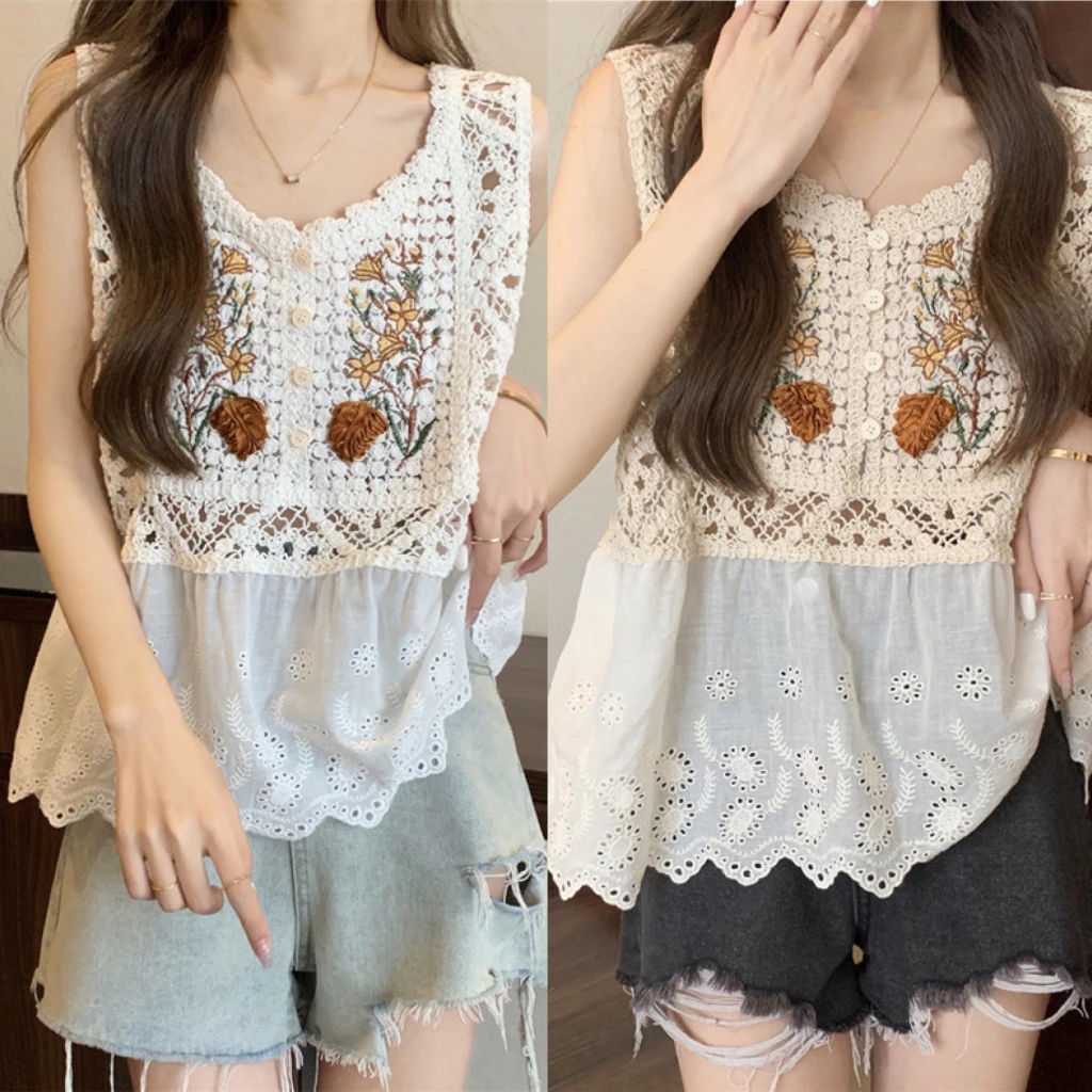 เสื้อถักเสื้อกล้าม ออกแบบดีไซน์ด้วยงายปักดอกไม้ สวยสไตส์สาวเกาหลี เนื้อผ้านุ่มๆใส่สบาย