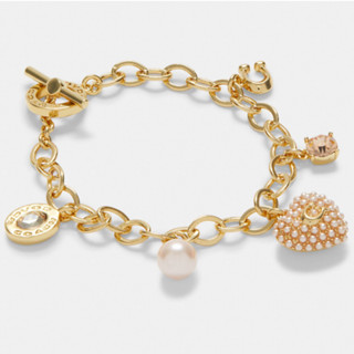 Pearl Heart Charm Bracelet Coach แท้