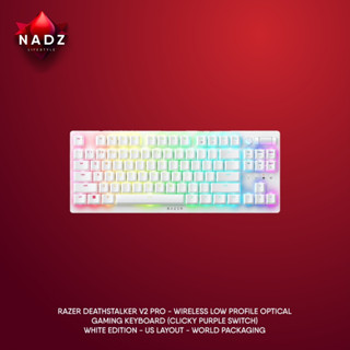 RAZER DeathStalker V2 Pro - Wireless Low Profile Optical Gaming Keyboard (Clicky Purple Switch) - White Edition - US Lay