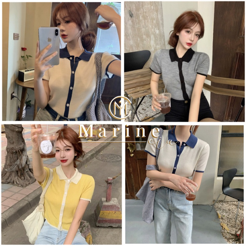 พร้องส่งในไทย เสื้อคอโปโลเกาหลีน่ารัก เสื้อคอปกน่ารักกระดุมหน้า