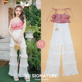 เซตเสื้อครอปสายเดี่ยวผูกโบว์ไหล่ และกางเกง (D214) Vr signature