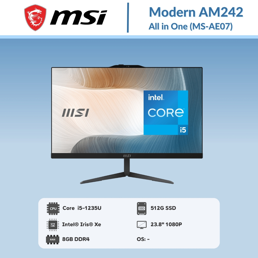 PC All in one  MSI Modern AM242 12M-474XTH /Ci5-1235U/23.8" FHD/ 8GB /512M.2 Pcle SSD