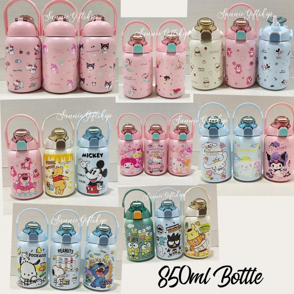 กระติกน้ำ แก้วน้ำสแตนเลส เก็บความเย็น แบบมีที่หิ้ว ลายการ์ตูน 850ml