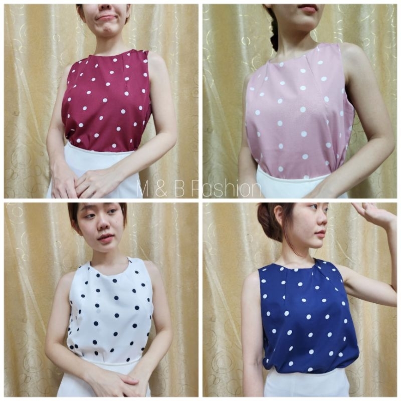 เสื้อคอกลมแขนกุดไหมอิตาลีลายจุด109฿มีไซส์SS-4XLแฟชั่นแขนกุดเบาสบาย