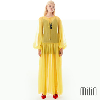 [MILIN] Ru Yi Long balloon sleeve chiffon pullover dress เดรสยาวผ้าโปร่งชีฟองแขนบอลลูน 28