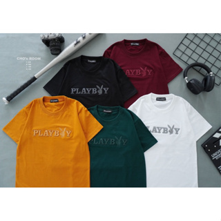 พร้อมส่ง ✅ เสื้อยืดเพย์บอย playboy  สีพื้น งานปักนูน ผ้าคอตตอล สีสด งานจริงสวยมาก