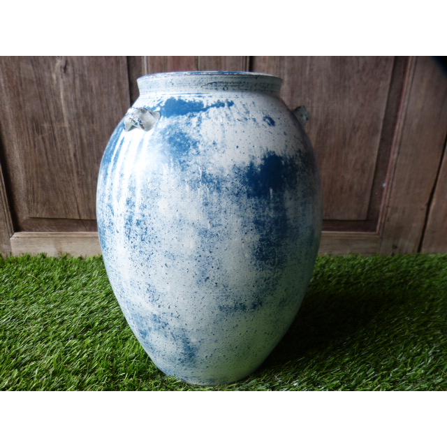 Vase แจกันดินเผาทรงโอ่งปากขอบ มีหู 3 หู ขนาด 24 x 33 cm.