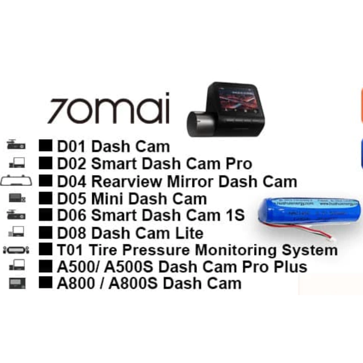 แบตเตอรี่สำหรับเปลี่ยนกล้อง 70mai A810 A800S A800 A500 A500s A200 70mai Dash Cam Lite 70mai TPMS thumbnail 5