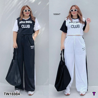 👗Pfashion [ส่งไว!!🚛] P16984 Set #Bigsize 2 ชิ้น เสื้อครอปคอกลมแขนสั้น + กางเกงขายาว ..