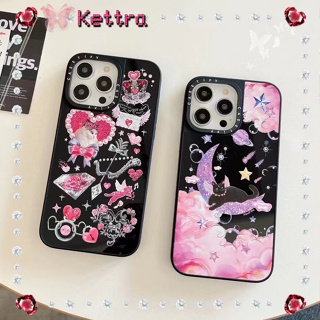 💜Kettra💜ป้องกันการหล่น ขอบเต็ม iPhone 11 14 pro max ขอบดำ การ์ตูน ชาร์จแบบแม่เหล็ก ดวงจันทร์ case for iPhone 12 13