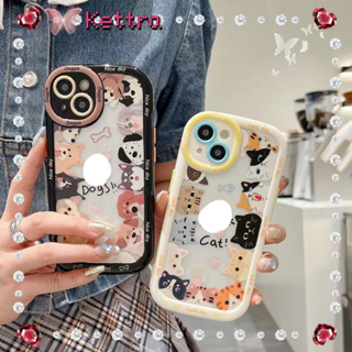 💜Kettra💜ป้องกันการหล่น ขอบเต็ม iPhone 11 14 pro max ขอบดำ การ์ตูน ลูกสุนัข ลูกแมว รุ่นคู่ น่ารัก case for iPhone 12 13