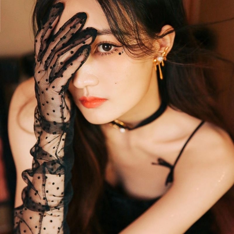 E3/5ถุงมือเจ้าสาวลายจุด ถุงมือแฟชั่นสำหรับผู้หญิง พร้อมส่ง ส่งไว