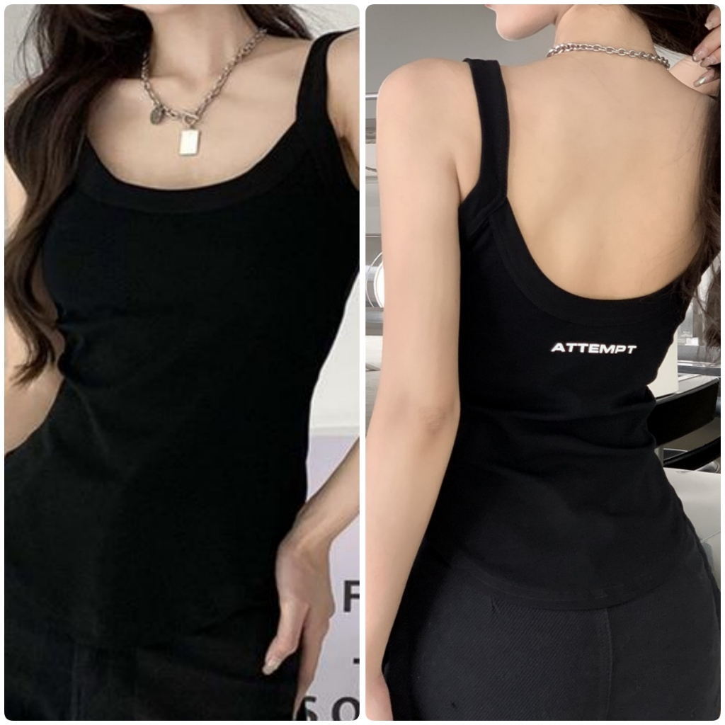 3623 เสื้อกล้ามครอปแฟชั่นผ้านิ่มสไตล์เกาหลี มีฟองน้ำในตัวสกรีนพิมพ์ลาย ATTEMPT Camisole