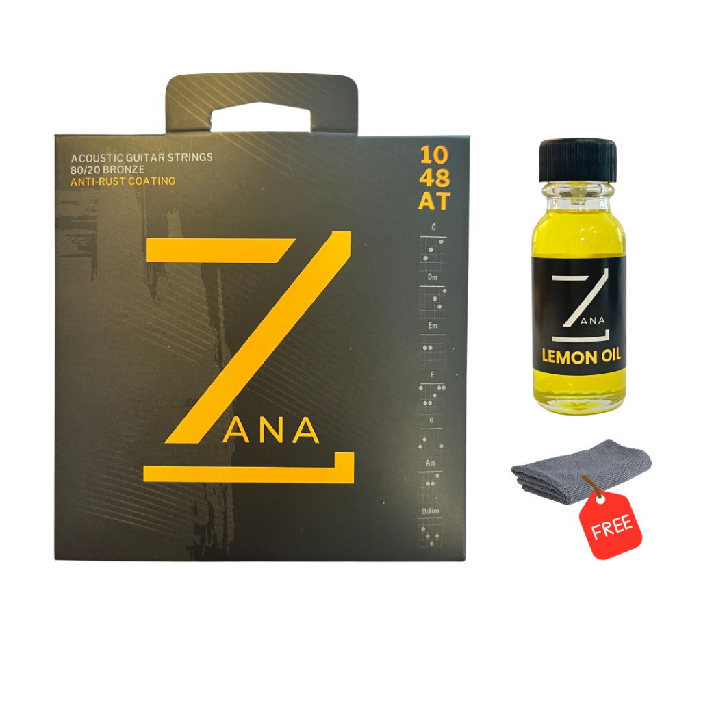 สายกีตาร์+Lemon Oil[เซต] สายกีตาร์โปร่ง ZANA สายเคลือบกันสนิม เบอร์10 (80/20 Bronze ครบชุด 6 เส้น)
