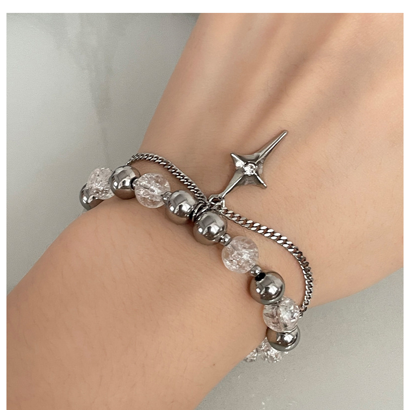 สร้อยข้อมือกางเขนร้อยลูกปัด สร้อยข้อมือผู้หญิง ข้อมือสแตนเลส ข้อมือแฟชั่น สร้อยข้อมือผู้ชาย รุ่น ES08