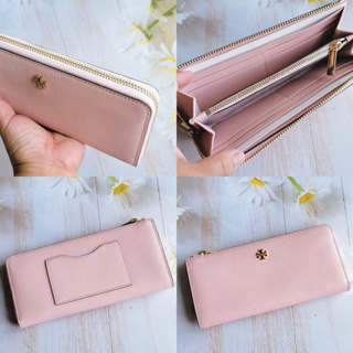 🎀 (สด-ผ่อน) กระเป๋าสตางค์ ซิปแอล สีกรม สีชมพู 86078 TORY BURCH L ZIP Wallet