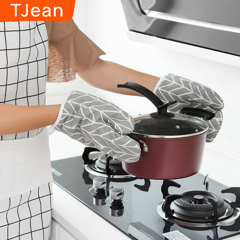 TJean ถุงมือกันน้ำร้อนลวก เตาอบในครัว หม้อทอดอากาศ อบ ถุงมือกันน้ำร้อนลวก ทนอุณหภูมิสูง