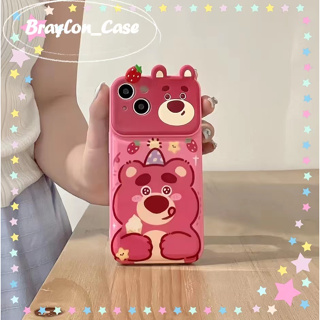 🌷Braylon🌷ขอบเต็ม ป้องกันการหล่น iphone 11 14 pro max การ์ตูน หมีสตอเบอรี่ กุหลาบแดง หวานสวย case for iPhone 12 13