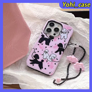 💕พร้อมส่ง💕iPhone 14 13 12 11 Pro Max เคส for เคสไอโฟน11 บางเบาพกพาง่าย น่ารัก การ์ตูน ลูกสุนัข โซ่มุก สองชั้น Case