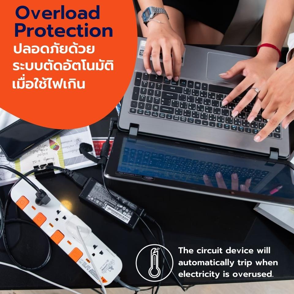 ADSAWIN ปลั๊กไฟ 10A 3,4,5,6 ช่อง + USB สายVCT3x0.75 (สีขาว/ส้ม) 3 M ปลั๊กมอก ปลั๊กพ่วง - Wallace