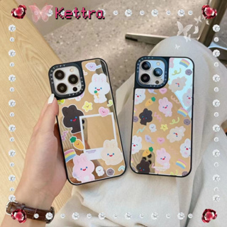 💜Kettra💜ป้องกันการหล่น ขอบเต็ม iPhone 11 14 pro max พื้นผิวกระจก การ์ตูน กระต่าย ขอบดำ น่ารัก case for iPhone 12 13