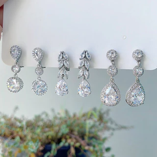 [หนีบ, เจาะ] ต่างหูหนีบ แนวเพชร ใส่ออกงาน เจ้าสาว งานเพชรสวยๆ ตัวหนีบธรรมดา แถมยางรองให้ทุกคู่