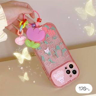 พร้อมส่งจากไทย🇹🇭 เคสเปิดปิดกล้อง เคสมือถือ เคสกันเลนส์กล้อง 🌷เคสเปิดปิดกล้องลายทิวลิปชมพู+จี้ห้อย