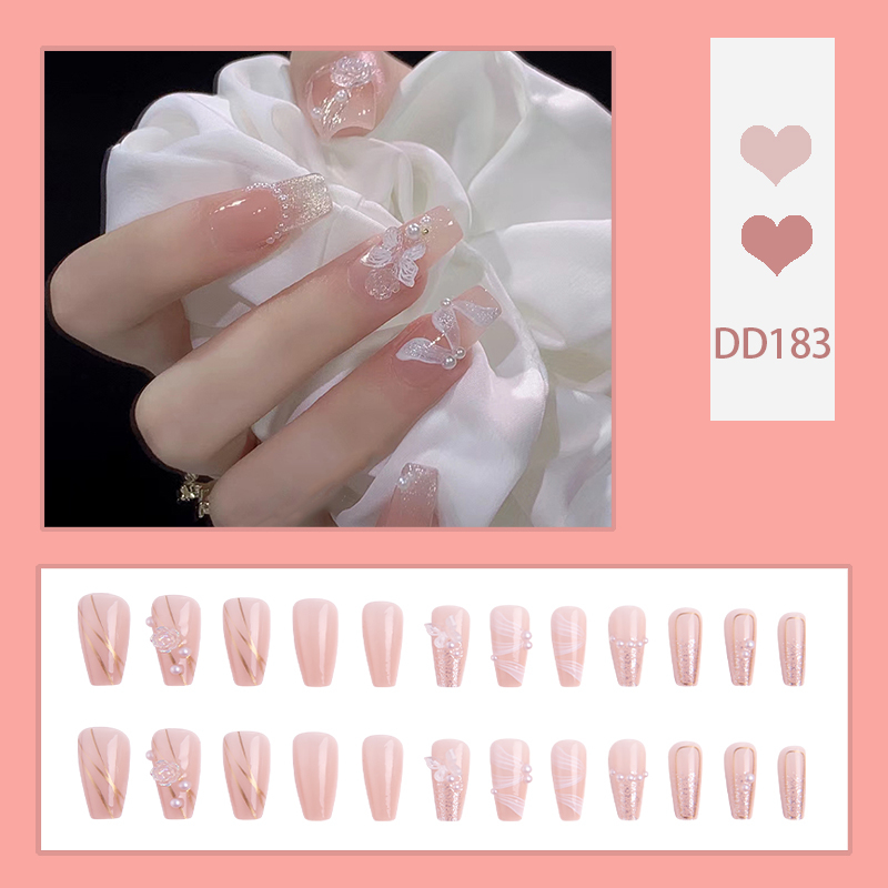 ผลิตภัณฑ์ใหม่ 【DD183】เล็บปลอม ขายดีที่สุดในไทย เล็บปลอม ประดับเพชร ลายดอกไม้ และผีเสื้อ(24 ชิ้นต่อกล่อง)แฟชั่น เล็บปลอม