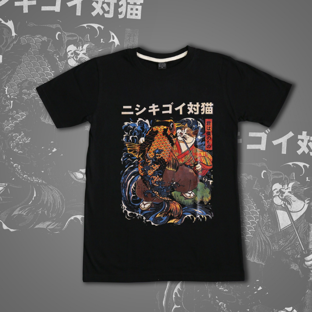 เสื้อยืด เสื้อยืดไซส์ใหญ่ รอบอก 36-68 นิ้ว  THE STREET ลาย แมวซามูไร ผ้าคอตตอนแท้100% สินค้าพร้อมส่ง