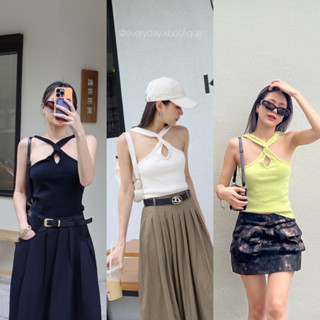 NEW IN! Twist tank top🍋🥖🖤(430฿ฟรีส่ง) เสื้อไหมพรมคล้องคอ ใส่ได้ 2 ด้าน ตัวเสื้อผ้าไหมพรมสวยดูแพง glam