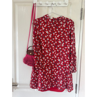 Minidress x cotton x S คอปีนลายดอกสีแดงสวย มีซับ อก 32 สะโพก 38 ยาว 28 Code: 1057(7)