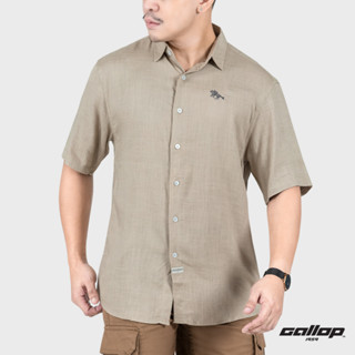 GALLOP : LINEN CASUAL SHIRT เสื้อเชิ๊ตผ้าลินินแขนสั้น รุ่น GW9033 สี Tan Brown - น้ำตาล / ราคาปกติ 1,490.-